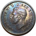 Канада 1942 г. • KM# 36 • 50 центов • Георг VI • серебро • радужная патина! • регулярный выпуск • BU-