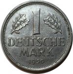 Германия • ФРГ 1950 г. J (Гамбург) • KM# 110 • 1 марка • брак чеканки(раскол штампа) • регулярный выпуск • BU ( кат.- $ 35+ )