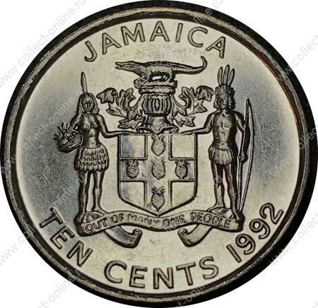 Ямайка 1992 г. • KM# 146.1 • 10 центов • герб Ямайки • Пол Богл • регулярный выпуск • BU
