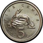 Ямайка 1989 г. • KM# 46 • 5 центов • герб Ямайки • крокодил • регулярный выпуск • BU-