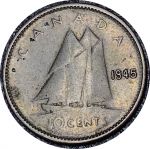 Канада 1945 г. • KM# 34 • 10 центов • Георг VI • серебро • регулярный выпуск • F-VF