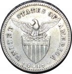 Филиппины 1917 г. S • KM# 170 • 20 сентаво • американский орел на щите • серебро • регулярный выпуск • XF-