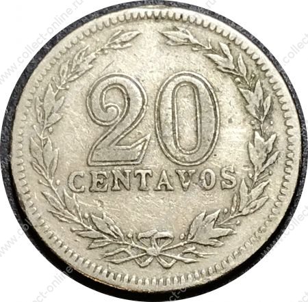 Аргентина 1912 г. • KM# 36 • 20 сентаво • регулярный выпуск • F