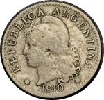 Аргентина 1910 г. • KM# 34 • 5 сентаво • регулярный выпуск • F ( кат. - $6 )