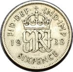 Великобритания 1938 г. • KM# 852 • 6 пенсов • Георг VI • регулярный выпуск • XF+