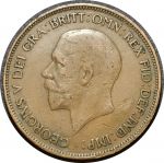Великобритания 1928 г. • KM# 838 • 1 пенни • Георг V • регулярный выпуск(первый год) • VF-