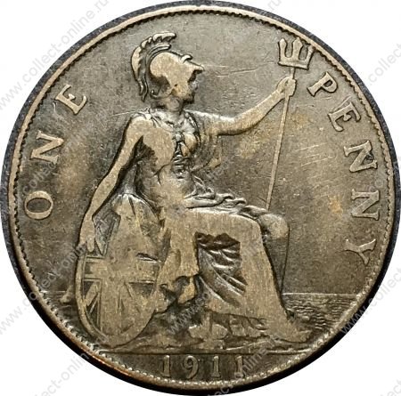 Великобритания 1911 г. • KM# 810 • 1 пенни • Георг V • регулярный выпуск(первый год) • VF-