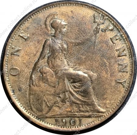 Великобритания 1901 г. • KM# 790 • 1 пенни • королева Виктория • регулярный выпуск • VF-
