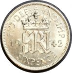 Великобритания 1942 г. • KM# 852 • 6 пенсов • Георг VI • регулярный выпуск • MS BU ( кат. - $20 )