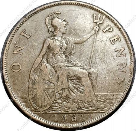 Великобритания 1931 г. • KM# 838 • 1 пенни • Георг V • регулярный выпуск • XF- ( кат. - $25- )