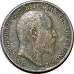 Великобритания 1909 г. • KM# 794.2 • 1 пенни • Эдуард VII • регулярный выпуск • XF- ( кат. - $35 )