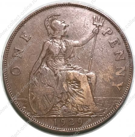 Великобритания 1929 г. • KM# 826 • 1 пенни • Георг V • регулярный выпуск • XF- ( кат. - $20- )