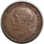 Великобритания 1927 г. • KM# 826 • 1 пенни • Георг V • регулярный выпуск • XF ( кат. - $20 )