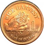 Гайана 2008 г. • KM# 50 • 1 долар • государственный герб • рис • регулярный выпуск • MS BU
