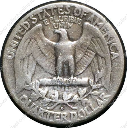 США 1948 г. D • KM# 164 • квотер (25 центов) • (серебро) • Джордж Вашингтон • регулярный выпуск • F-VF