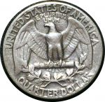 США 1948 г. • KM# 164 • квотер (25 центов) • (серебро) • Джордж Вашингтон • регулярный выпуск • VF