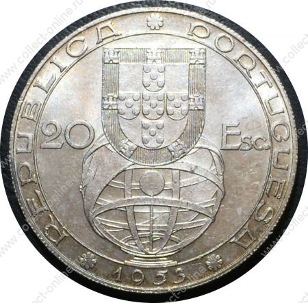 Португалия 1953 г. • KM# 585 • 20 эскудо • 25-летие финансовой реформы • серебро • памятный выпуск • BU-