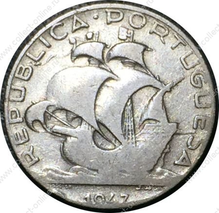 Португалия 1947 г. • KM# 580 • 2 ½ эскудо • каравелла Колумба • серебро • регулярный выпуск • F
