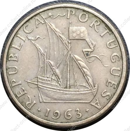 Португалия 1963 г. • KM# 591 • 5 эскудо • парусник • регулярный выпуск(первый год) • XF+ ( кат. - $15+ )