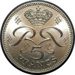 Монако 1982 г. • KM# 150 • 5 франков • Ренье III • герб княжества • регулярный выпуск • MS BU Люкс!