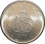 Монако 1979 г. • KM# 157 • 2 франка • Князь Ренье III • княжеская монограмма • регулярный выпуск • BU