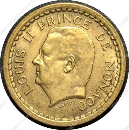 Монако 1945 г. KM# 120a • 1 франк • Луи II • герб княжества • регулярный выпуск • MS BU