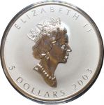 Канада 2003 г. • KM# 522 • 5 долларов • Кленовые листы(зима) • Елизавета II • серебро • памятный выпуск • MS BU люкс!! пруф!