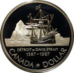 Канада 1987 г. • KM# 154 • 1 доллар • 400-летие 3-го плавания Джона Дейвиса • Елизавета II • серебро • памятный выпуск • MS BU пруф люкс!!