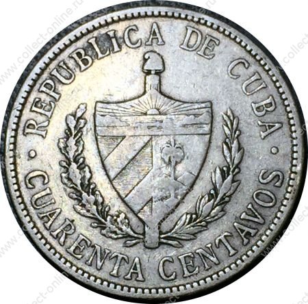 Куба 1915 г. • KM# 14 • 40 сентаво • звезда и герб • (серебро) • регулярный выпуск • +/- XF