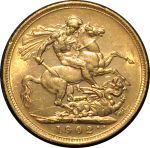 Австралия 1902 г. M • KM# 15 • соверен • Эдуард VII • св. Георгий • золото 917 - 7.99 гр. • регулярный выпуск • MS BU-