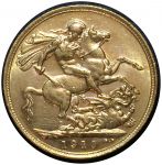 Австралия 1910 г. M • KM# 15 • соверен • Эдуард VII • св. Георгий • золото 917 - 7.99 гр. • регулярный выпуск • MS* BU