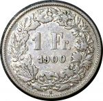Швейцария 1900 г. B (Берн) • KM# 24 • 1 франк • серебро • регулярный выпуск • F