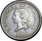 Колумбия 1886 г. • KM# 183.1 • 5 сентаво • "Свобода" • регулярный выпуск • XF