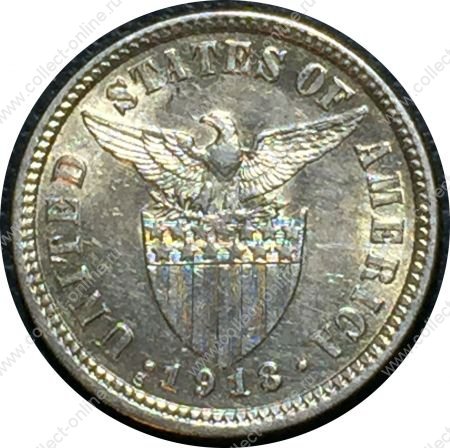 Филиппины 1918 г. S • KM# 169 • 10 сентаво • американский орёл • регулярный выпуск • BU- ( кат. - $25- )
