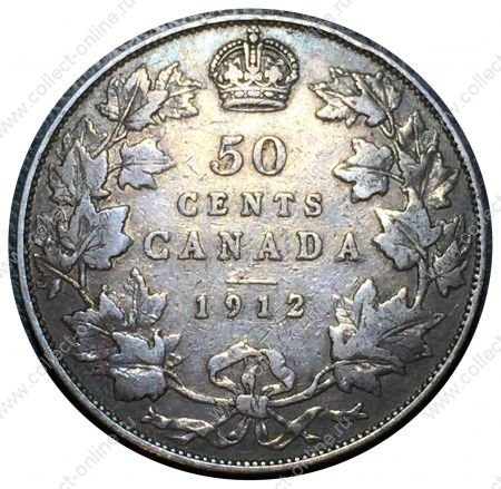 Канада 1912 г. • KM# 25 • 50 центов • Георг V • серебро • регулярный выпуск(первый год) • VF- ( кат. - $150- )