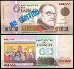 Уругвай 1989 г. • P# 68A • 5000 нов. песо • Педро Фигари • синяя надпечатка "NO EMITIDO"(не выпущена) • UNC пресс