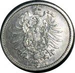 Германия 1876 г. J (Гамбург) • KM# 7 • 1 марка • (серебро) • Имперский орел • регулярный выпуск • AU+ ( кат. - $400- )