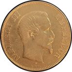 Франция 1856 г. A(Париж) • KM# 786.1 • 100 франков • Наполеон III • золото 900 - 32.76 гр. • регулярный выпуск • AU+ ( кат. - $3000+ ) ®