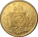 Бразилия 1867 г. • KM# 468 • 20 тыс. рейс • Император Педру II • золото 917 - 17.93 гр. • AU+