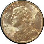 Швейцария 1927 г. B • KM# 35.1 • 20 франков • золото 900 - 6.45 гр. • регулярный выпуск • MS BU Люкс!!