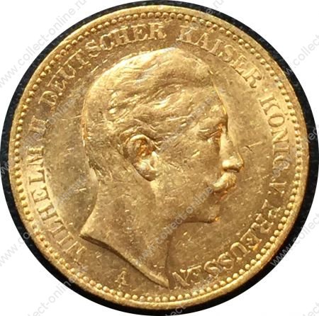 Пруссия 1900 г. • KM# 521 • 20 марок • Вильгельм II • золото 900 - 7.97 гр. • MS BU