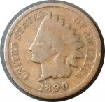 США 1890 г. • KM# 90a • 1 цент • "Индеец" • регулярный выпуск • F-