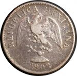 Мексика 1902 г. Cn-Q • KM# 405 • 20 сентаво • мексиканский орёл • серебро • регулярный выпуск • VF-