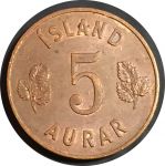 Исландия 1960 г. • KM# 9 • 5 эйре • герб Республики • регулярный выпуск • MS BU ( кат. - $15 )