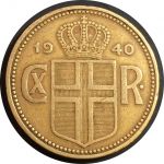 Исландия 1940 г. • KM# 4.2 • 2 кроны • государственный герб • регулярный выпуск • XF