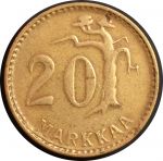 Финляндия 1953 г. H • KM# 39 • 20 марок • финский "лев" • регулярный выпуск • XF