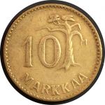 Финляндия 1952 г. H • KM# 38 • 10 марок • финский "лев" • регулярный выпуск • XF ( кат. - $3 )