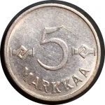 Финляндия 1955 г. • KM# 37a • 5 марок • регулярный выпуск • AU+