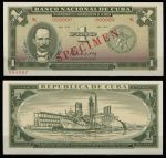 Куба 1975 г. • P# 106s • 1 песо • 15-летие национализации банков • Хосе Марти • корабль у завода • образец • UNC пресс