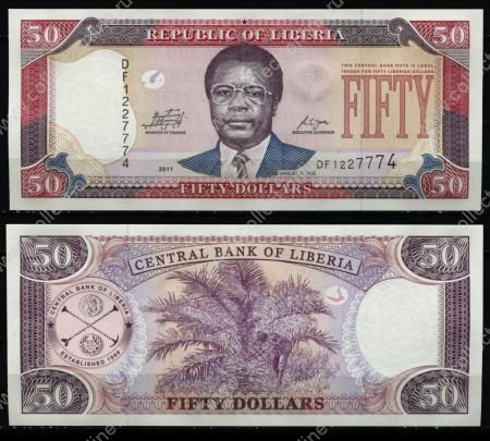 Либерия 2011 г. • P# 29e • 50 долларов • Сэмюэл Каньон Доу • регулярный выпуск • UNC пресс